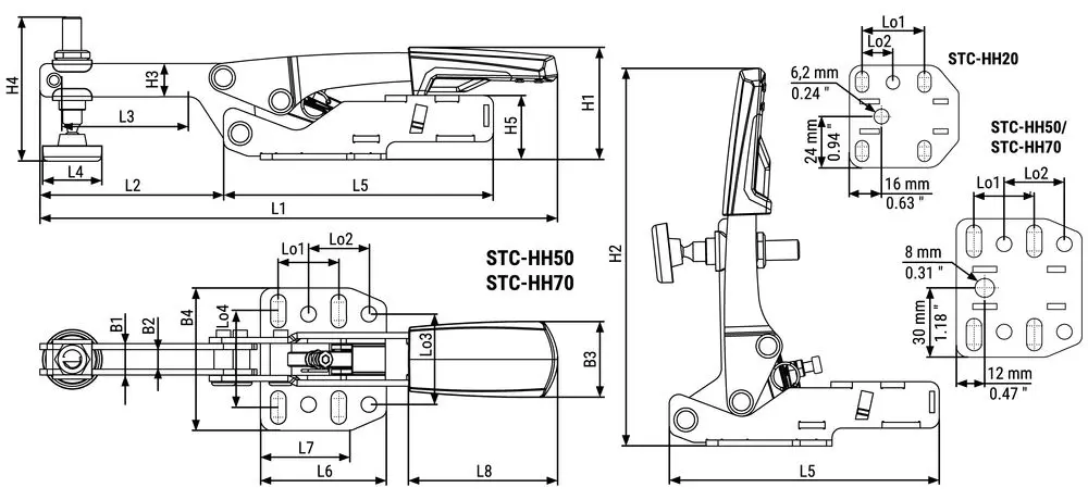 Waagrechtspanner mit offenem Arm und waagrechter Grundplatte STC-HH