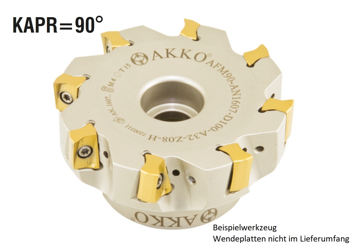 AKKO-Eckmesserkopf ø 80 mm, 90° Anstellwinkel, kompatibel mit Taegutec AN.X 1607..
Schaft-Ausführung ø 27 mm (Typ A), mit Innenkühlung, Z=7