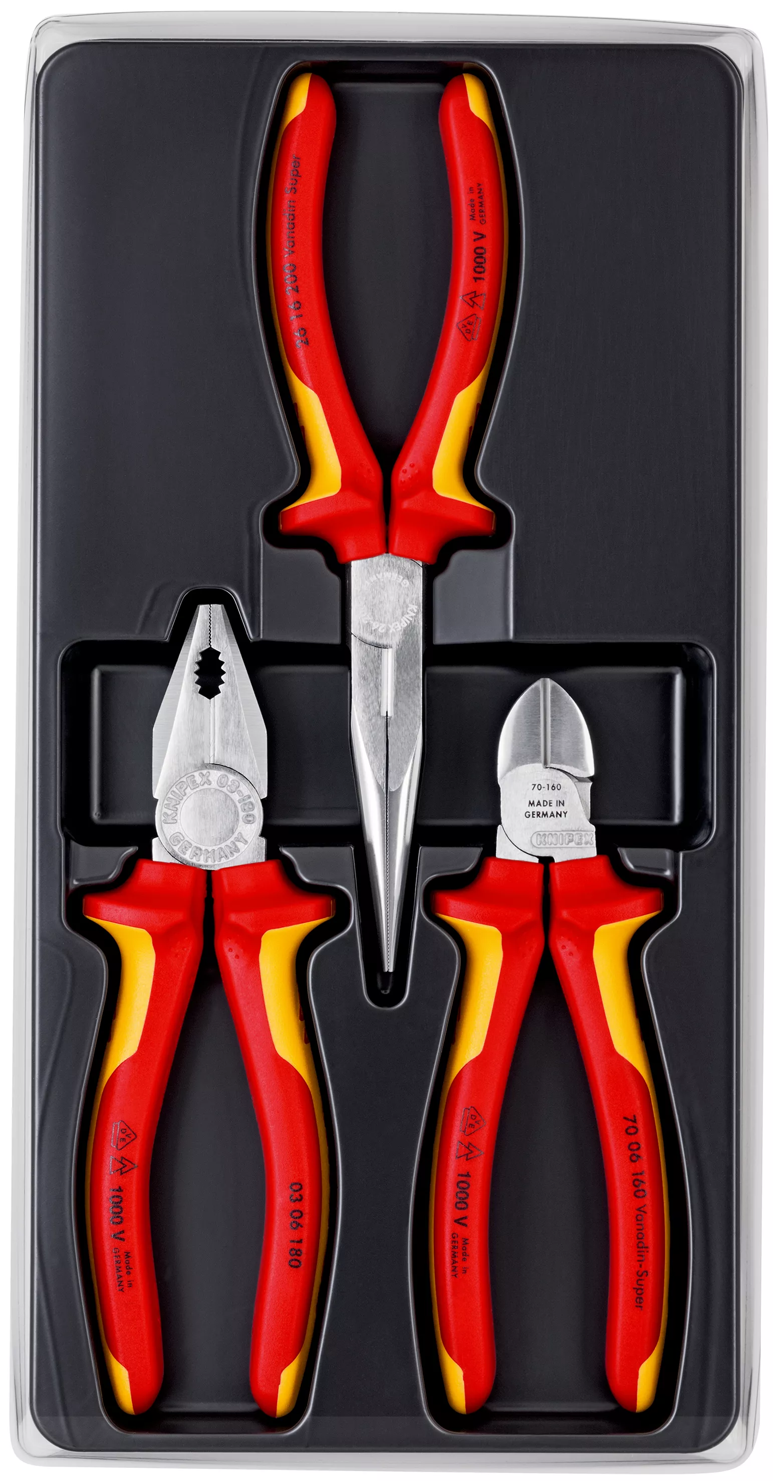 KNIPEX 00 20 12 Elektro-Paket 1 x 03 06 180, 1 x 26 16 200, 1 x 70 06 160 