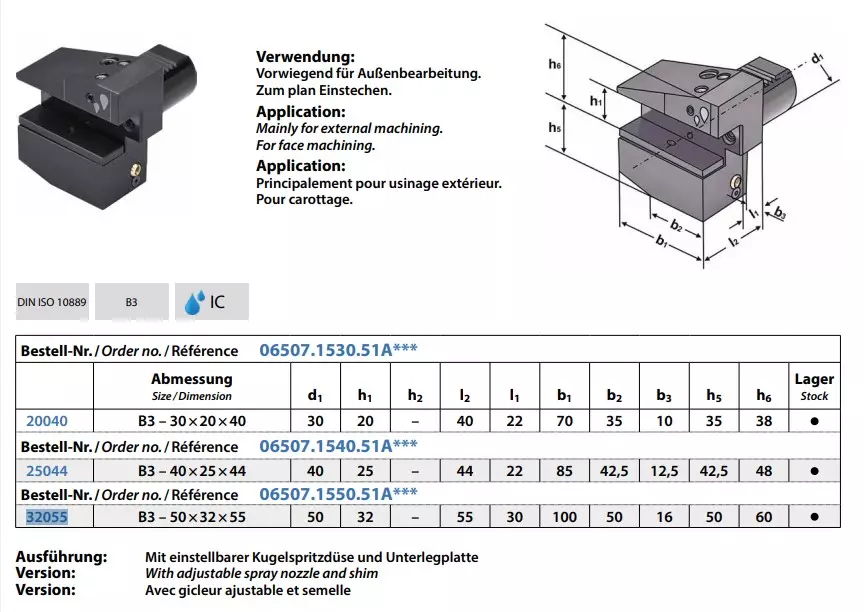 Radial-Werkzeughalter Form B3 Überkopf rechts, kurz, IK