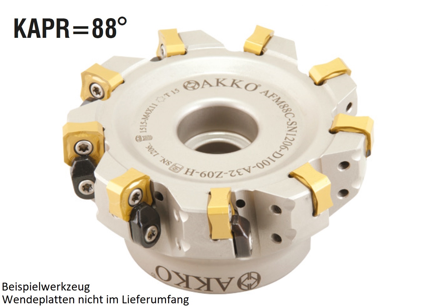 AKKO-Eckmesserkopf ø 63 mm, 88° Anstellwinkel, kompatibel mit Korloy SN.. 1206..Schaft-Ausführung ø 22 mm (Typ A), mit Innenkühlung, Z=6