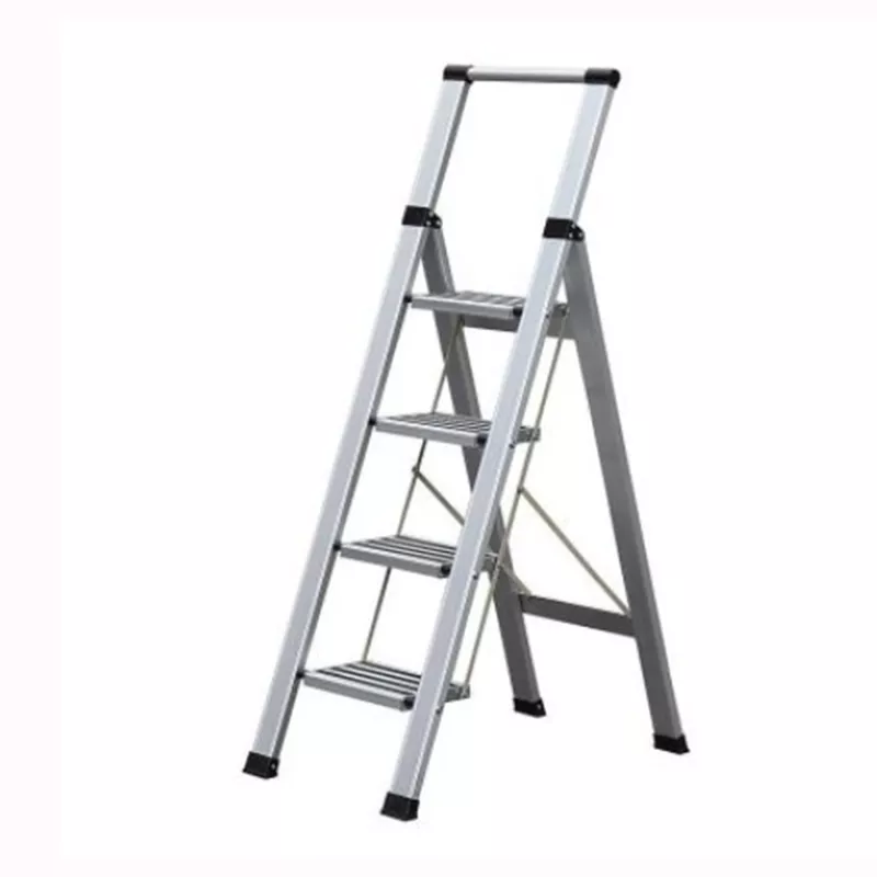 Klappleiter Step + Store 4-stufig mit Haltebügel und breiten Stufen in Aluminium-Design