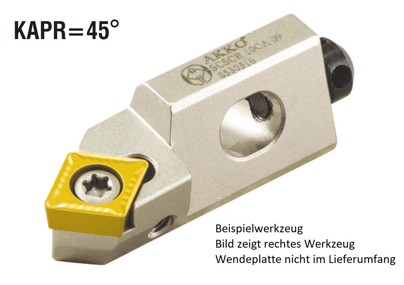 AKKO-Kurzdrehhalter für ISO-WSP CC.T 120408
links, 45° Anstellwinkel
