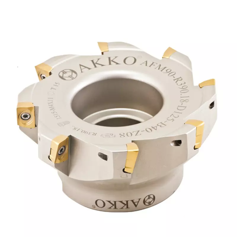 AKKO-Eckmesserkopf ø 63 mm, 90° Anstellwinkel, kompatibel mit Sandvik R390 11T3.. Schaft-Ausführung ø 22 mm (Typ A), mit Innenkühlung, Z=7 AKKO-Eckmesserkopf ø 63 mm, 90° Anstellwinkel, kompatibel mit Sandvik R390 11T3.. Schaft-Ausführung ø 22 mm (Typ A), mit Innenkühlung, Z=7