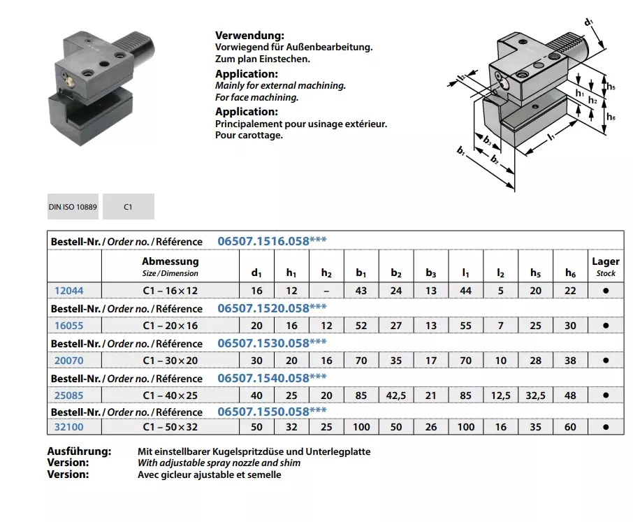 Axial-Werkzeughalter Form C1 rechts