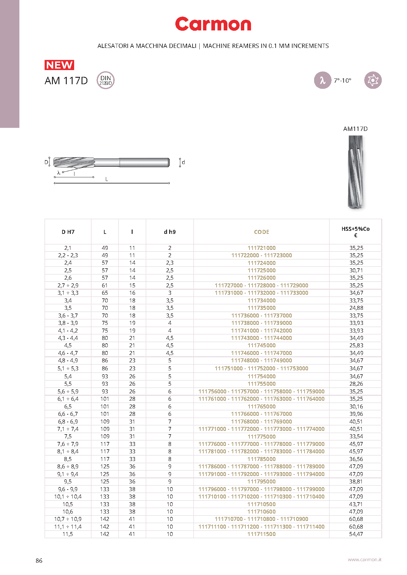 Carmon AM 117D Maschinenreibahle 3.1 mm