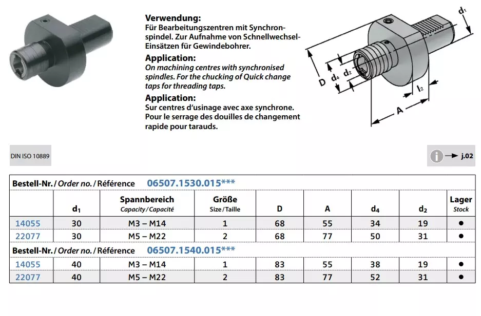 Gewindeschneid-Schnellwechselfutter ohne Lägenausgleich auf Druck und Zug