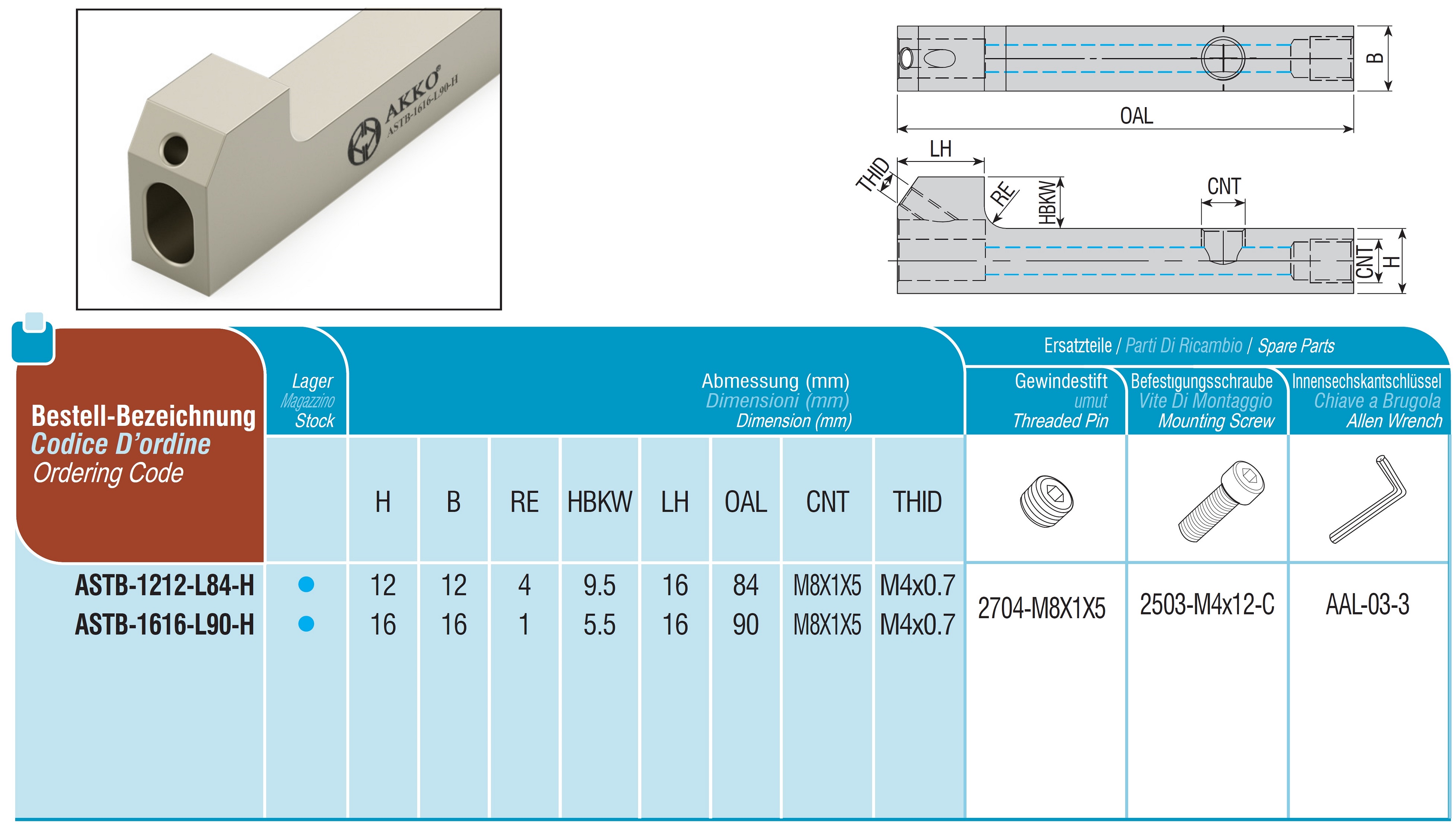 AKKO-Grundhalter für modulares Langdrehautomaten-Werkzeug SEC-tools Schaftgröße 16 x 16 mm, mit Innenkühlung