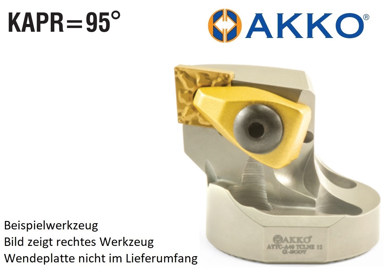 AKKO-Wechselkopf für schwingungsgedämpfte Bohrstange, ø = 40 mm, für Wendeplatte CNM. 1204.., mit Innenkühlung, für eine hohe Oberflächenqualität bei großer Auskraglänge, rechte Ausführung
