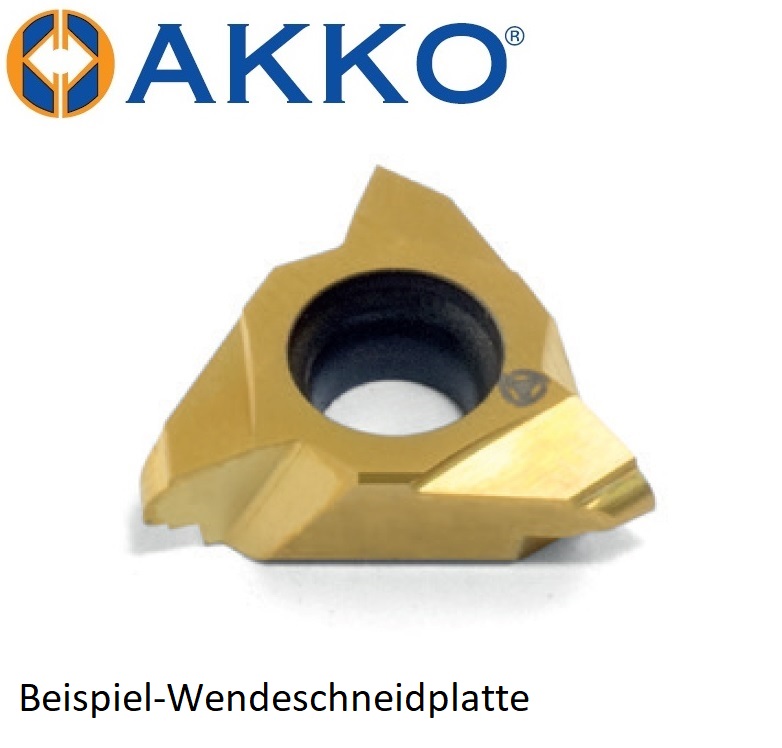 AKKO-Wendeplatte zum Gewindewirbeln, Steigung TP = 0.6 mm, α = 60
Hartmetallsorte VK15U01 (beschichtet)