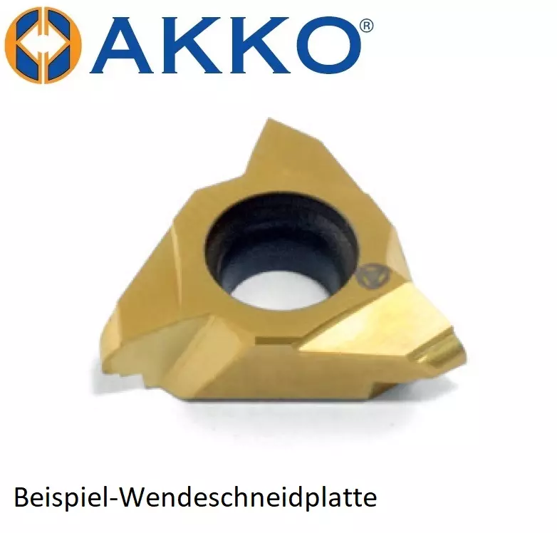 AKKO-Wendeplatte zum Gewindewirbeln, Steigung TP = 0.6 mm, α = 60 Hartmetallsorte VK15U01 (beschichtet) AKKO-Wendeplatte zum Gewindewirbeln, Steigung TP = 0.6 mm, α = 60 Hartmetallsorte VK15U01 (beschichtet)