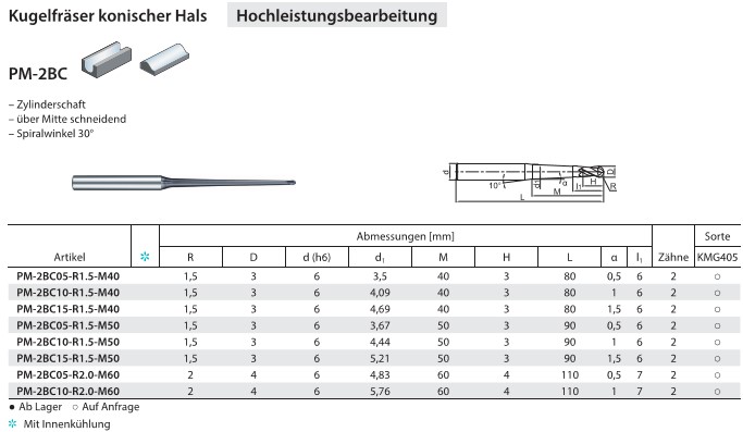 VHM Kugelfräser PM-2BC konischer Hals