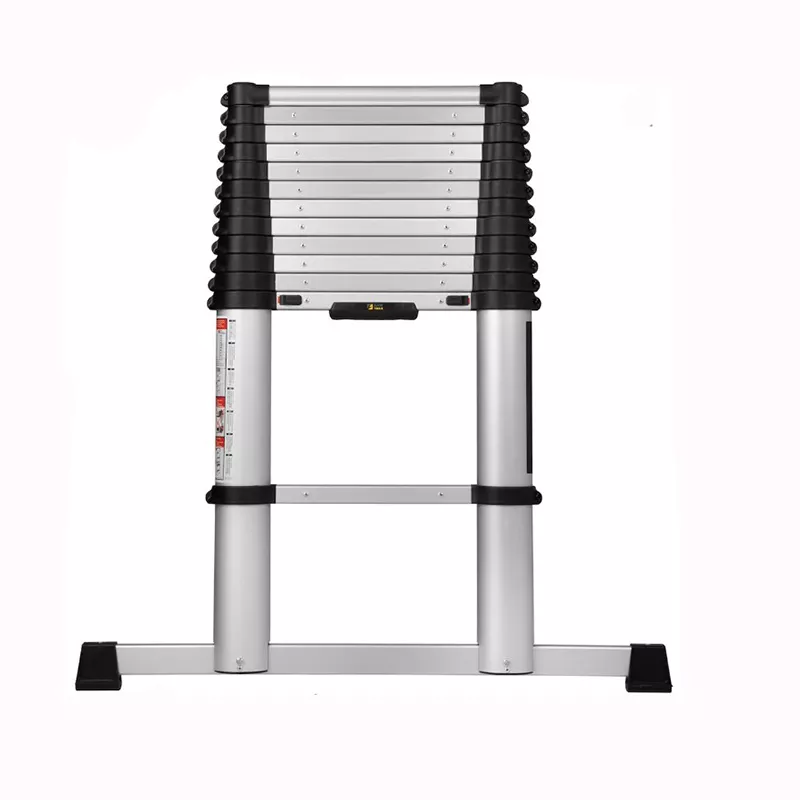 Teleskop-Anlegeleiter AHW–Compastep XL 3,8 m mit Quertraverse, rutschfeste Trittflächen und Stabilisator