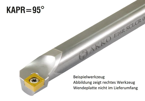 Akko-Bohrstange mit Hartmetallschaft ø 10 mm für CC.T 0602..rechts, 95° Anstellwinkel, mit Innenkühlung