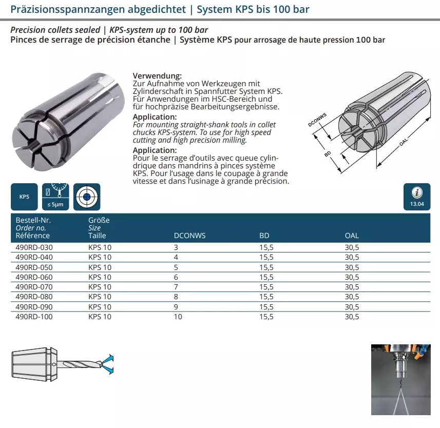 Präzisionsspannzangen abgedichtet | System KPS bis 100 bar