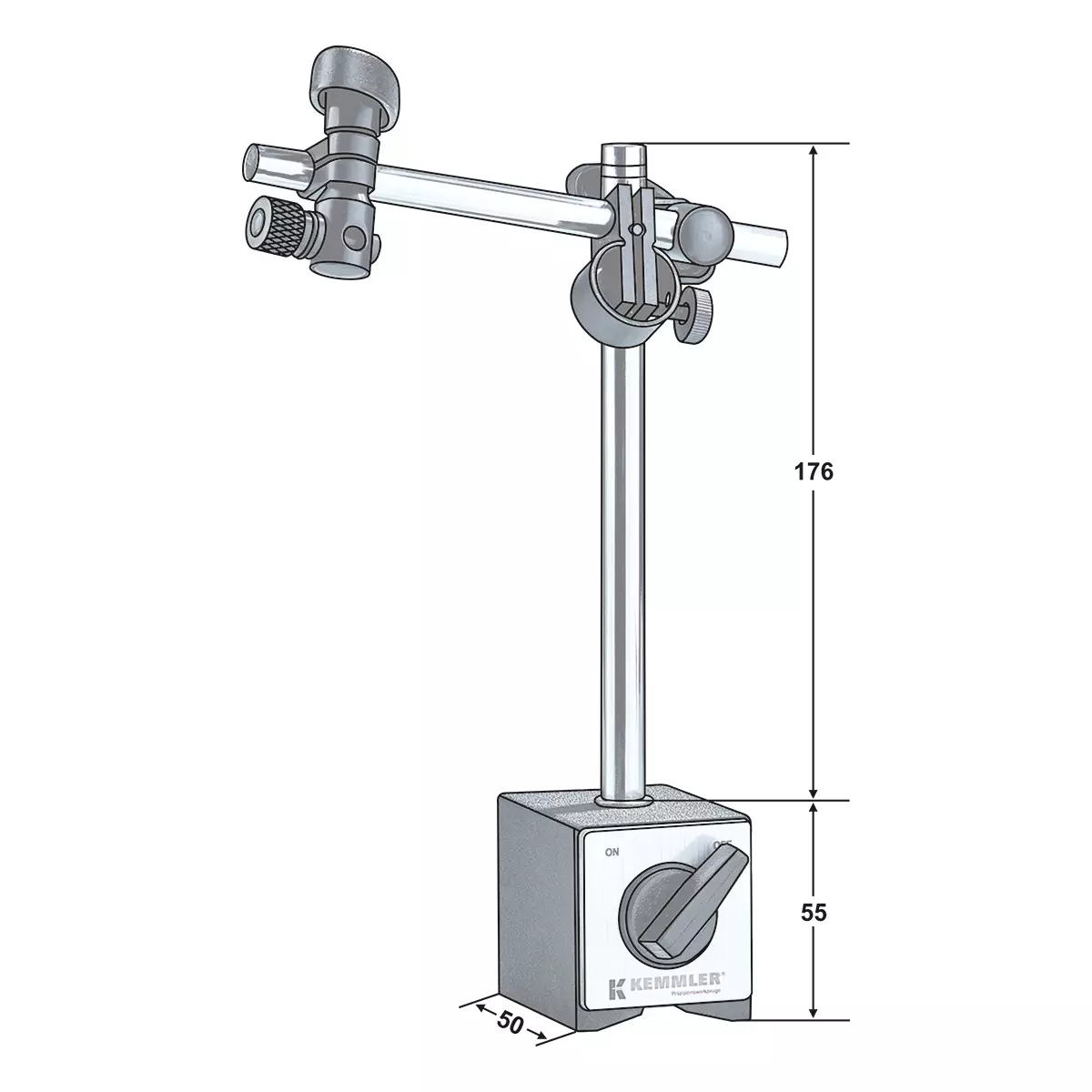 Magnet-Messstativ mit Feineinstellung 176mm | Haltekraft 80kg | Ø 3/8" | Ø8mm