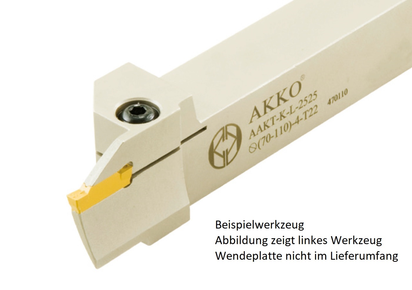 AKKO-Axial-Stechhalter, kompatibel mit Korloy-Stechplatte MGM.-5
Schaft-ø 25x25, Einstechbereich ø 140 - ø 200 mm, rechts