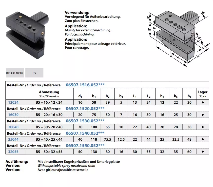 Radial-Werkzeughalter Form B6 links, lang