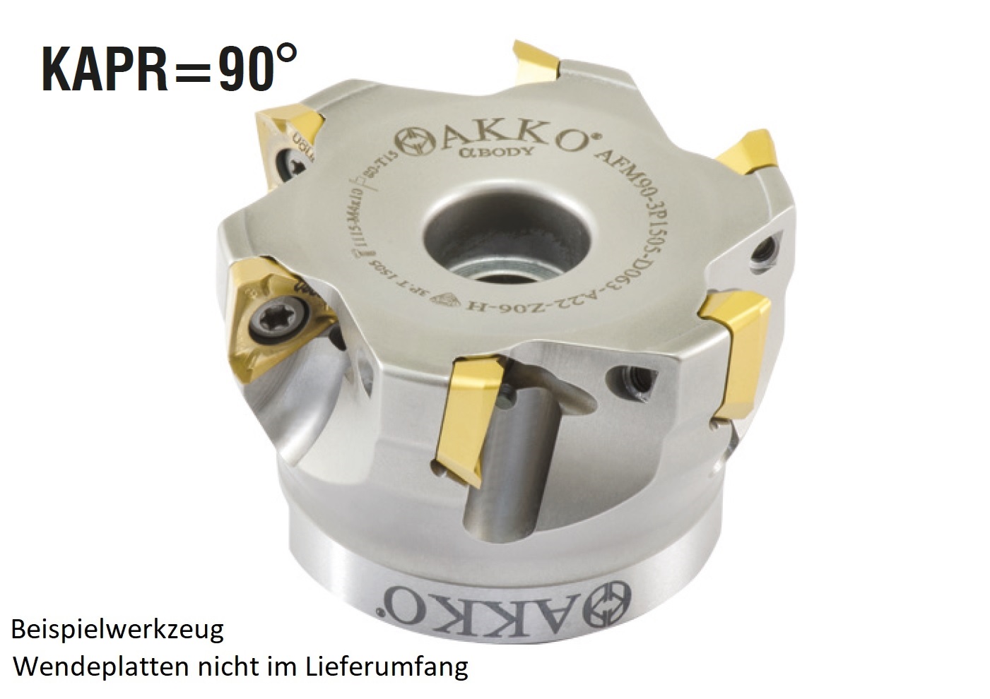 AKKO-Eckmesserkopf ø 80 mm, 90° Anstellwinkel, kompatibel mit Taegutec 3PKT 1505..
Schaft-Ausführung ø 27 mm (Typ A), mit Innenkühlung, Z=7
