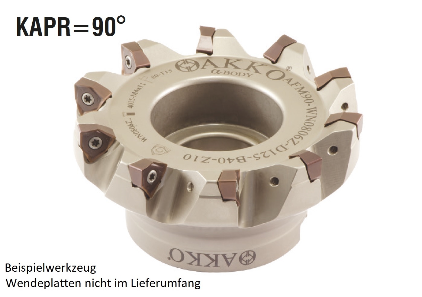 AKKO-Eckmesserkopf ø 100 mm, 90° Anstellwinkel, kompatibel mit ZCC WNHU 0604..
Schaft-Ausführung ø 32 mm (Typ A), mit Innenkühlung, Z=9