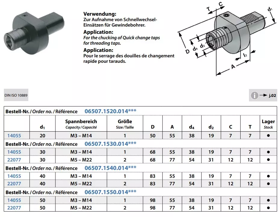 Gewindeschneid-Schnellwechselfutter mit Längenausgleich auf Druck und Zug