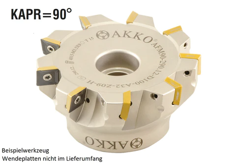 AKKO-Eckmesserkopf ø 50 mm, 90° Anstellwinkel, kompatibel mit Sandvik R290 12T3..
Schaft-Ausführung ø 22 mm (Typ A), mit Innenkühlung, Z=4