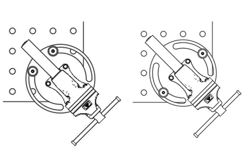 Adapterset Typ 7 auf einem Weldkar Schweißtisch, demonstriert die Anwendung in der Praxis