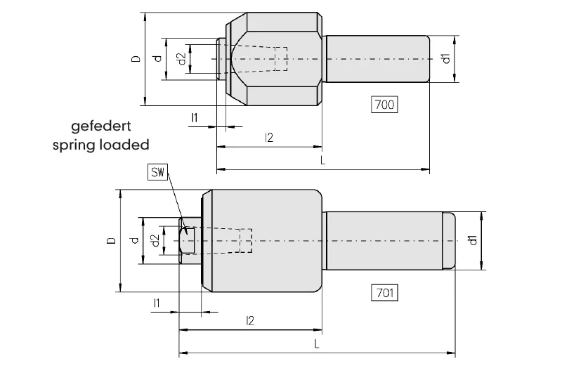 Gefederte Mitlaufende Präzisions-Drehbankspitze TYP 700 D19 - Serie 700 