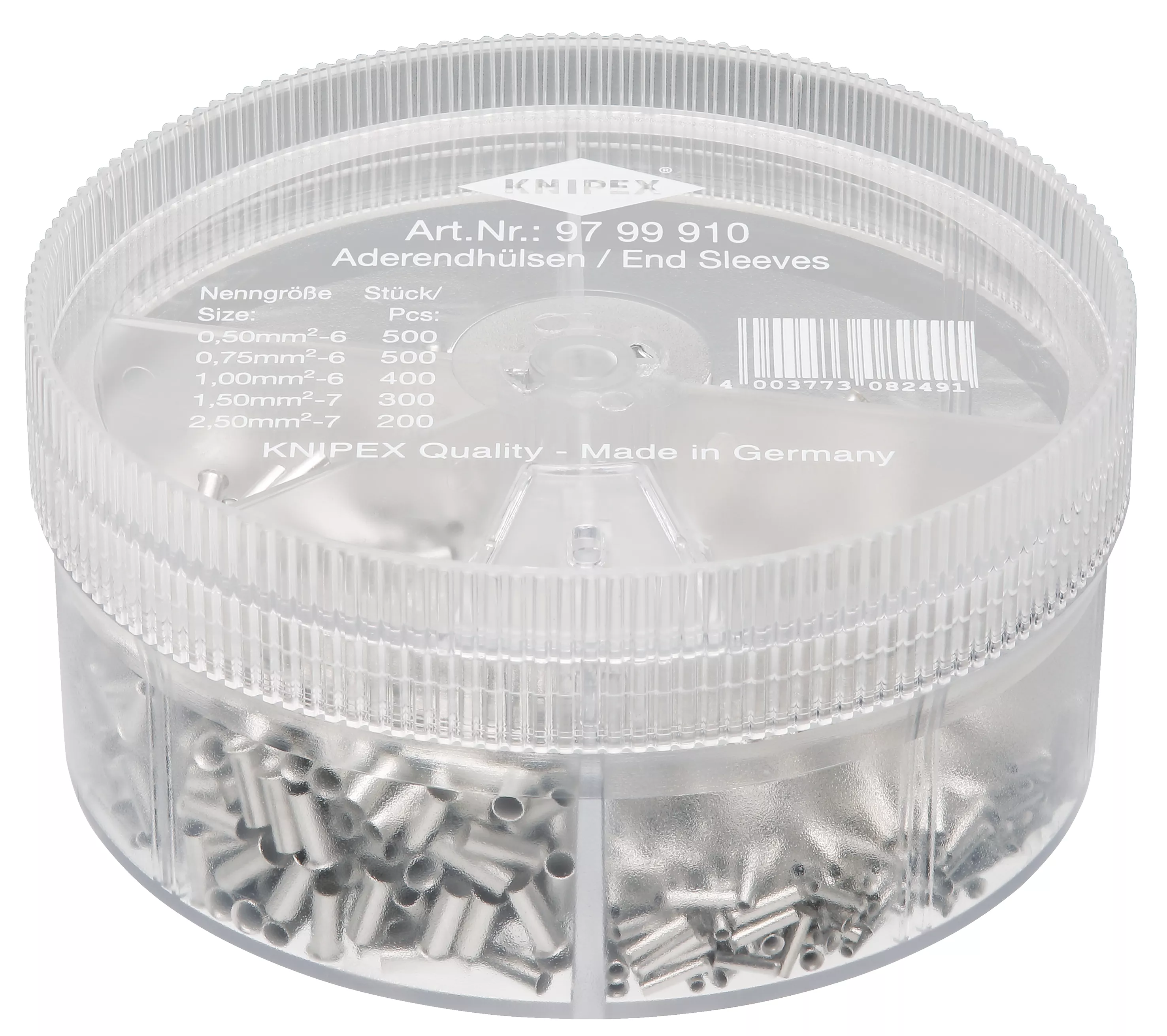 KNIPEX 97 99 910 Sortimentsboxen mit 1900 unisolierten Aderendhülsen 5 x Aderendhülsen Sets 