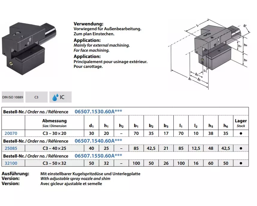 Axial-Werkzeughalter Form C3 Überkopf rechts, IK