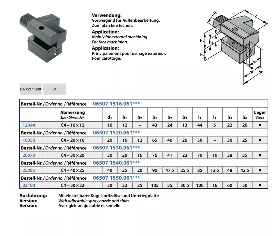 Axial-Werkzeughalter Form C4 Überkopf links