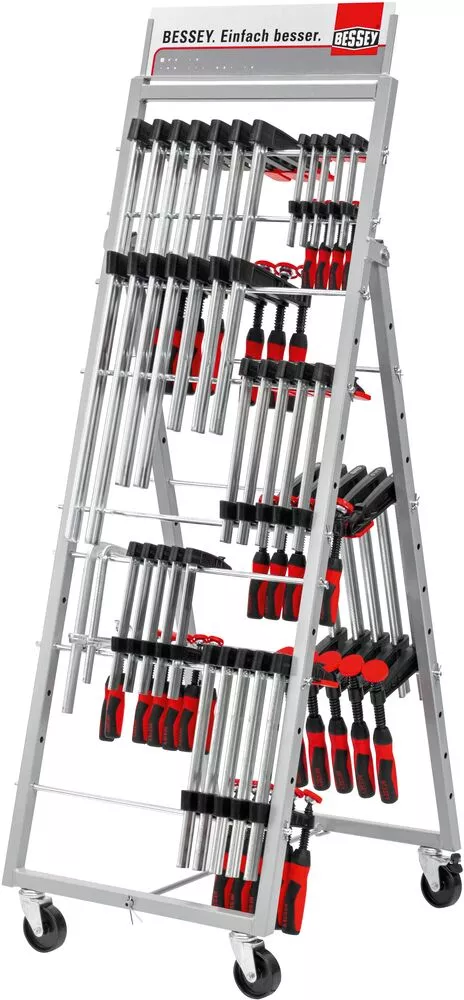 Maßangabe 50 x 60 x 146 cm des Zwingenwagens ZW1-A01-2K im Werkstattsetting