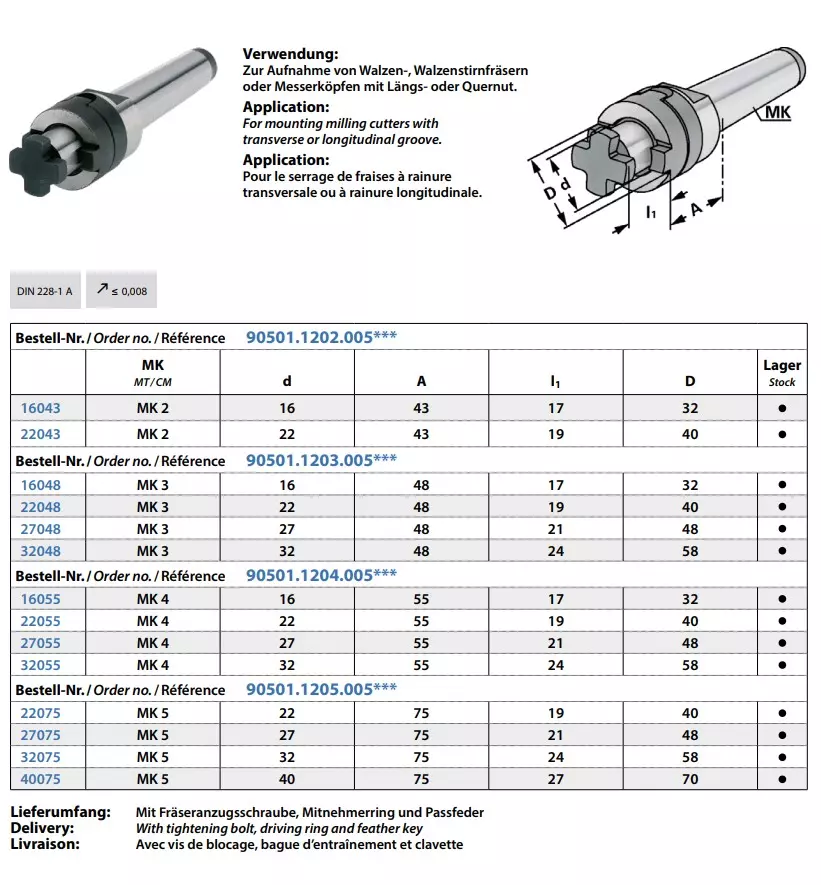 Kombi-Aufsteckfräserdorne DIN 6358