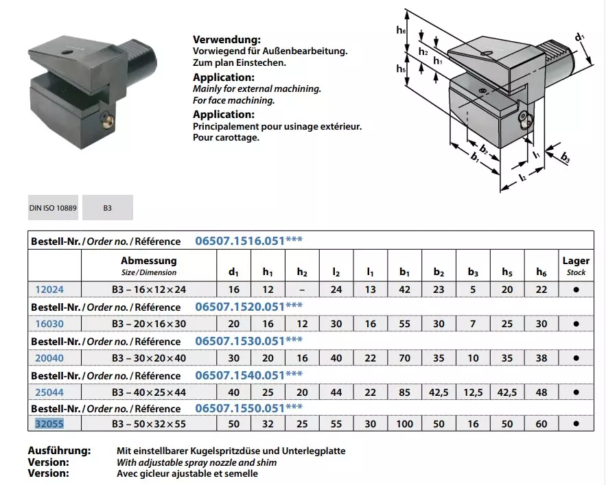 Radial-Werkzeughalter Form B3 Überkopf rechts, kurz