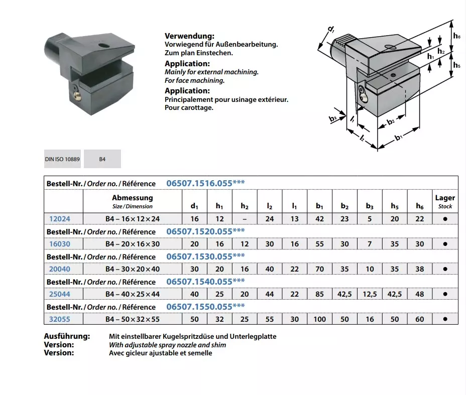 Radial-Werkzeughalter Form B4 Überkopf links, kurz