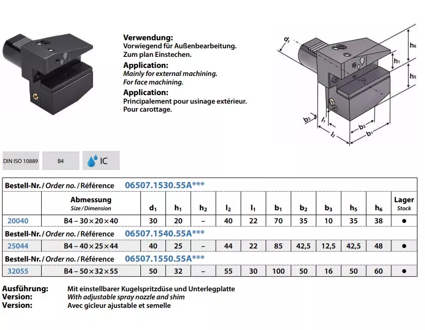 Radial-Werkzeughalter Form B4 Überkopf links, kurz, IK