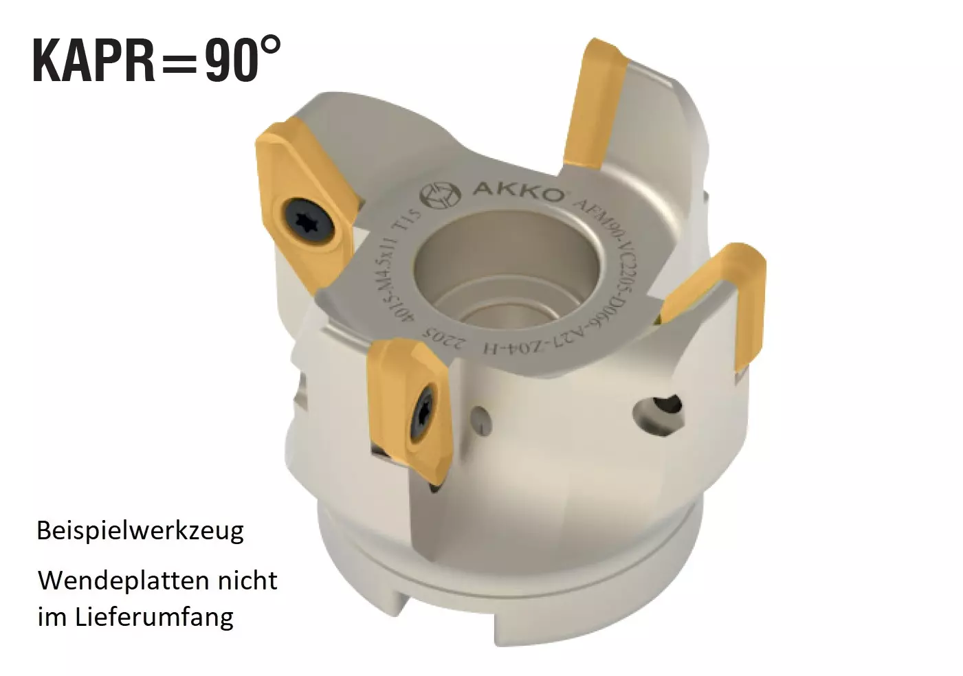 AKKO Eckmesserkopf mit 50 mm Durchmesser und 90° Anstellwinkel, Innenkühlung, Typ A, Z=3