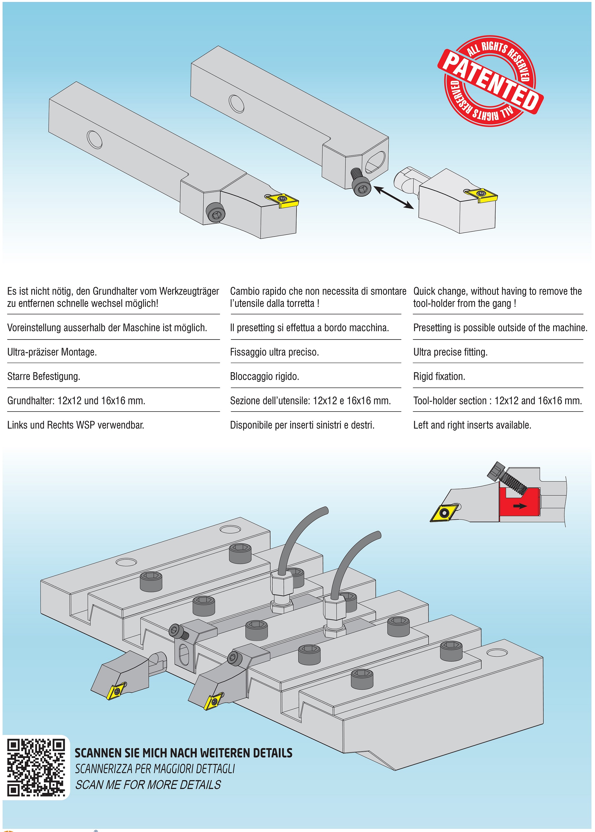 AKKO-Grundhalter für modulares Langdrehautomaten-Werkzeug SEC-tools
Schaftgröße 12 x 12 mm, mit Innenkühlung