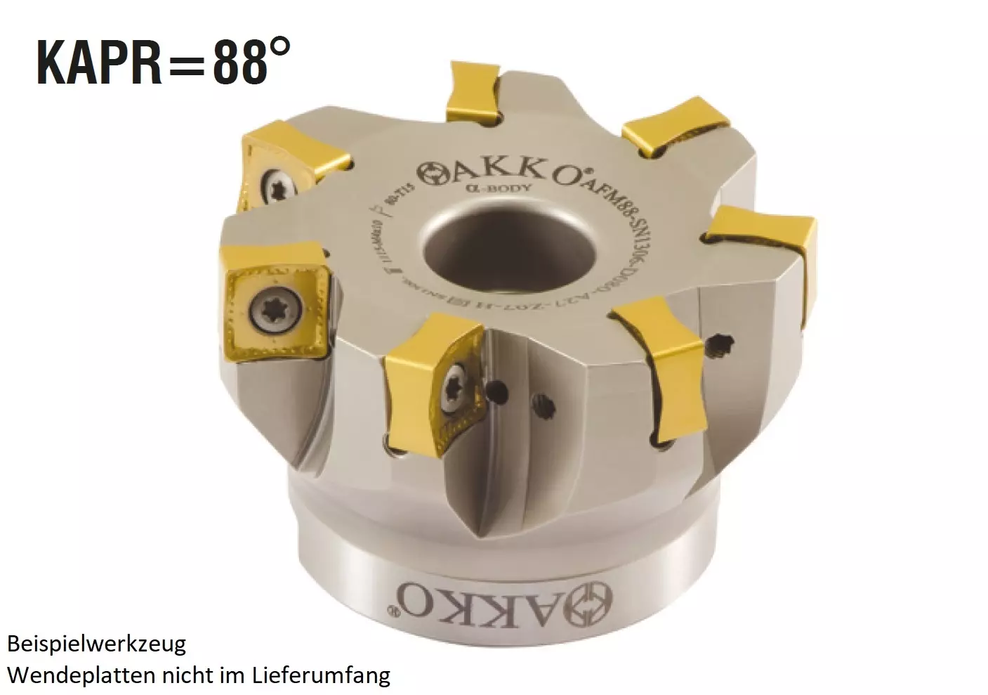 AKKO-Eckmesserkopf mit 63 mm Durchmesser und 88° Anstellwinkel, Typ A, Innenkühlung, Z=6