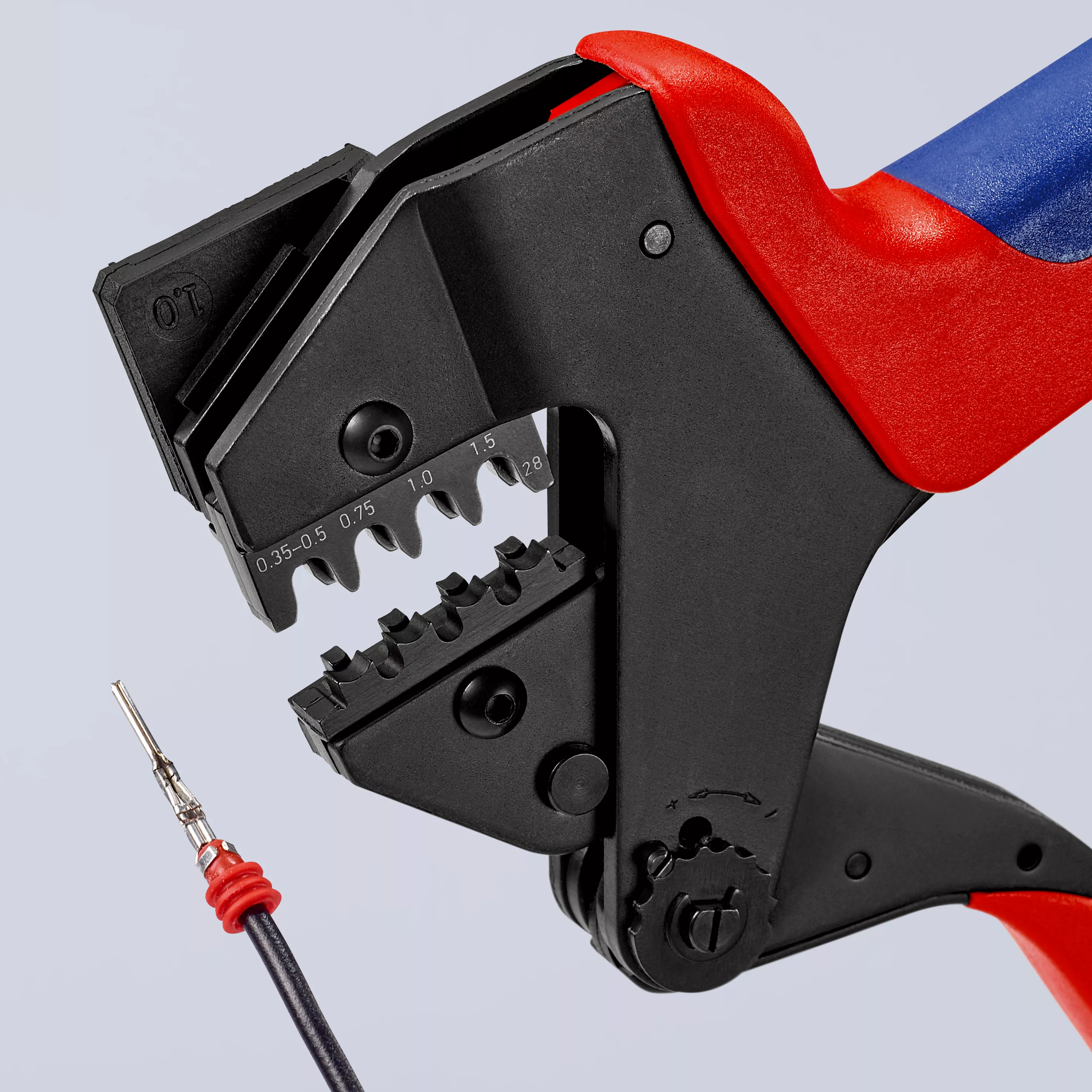 KNIPEX 97 43 200 Crimp-Systemzange für auswechselbare Crimpeinsätze mit Mehrkomponenten-Hüllen brüniert 200 mm