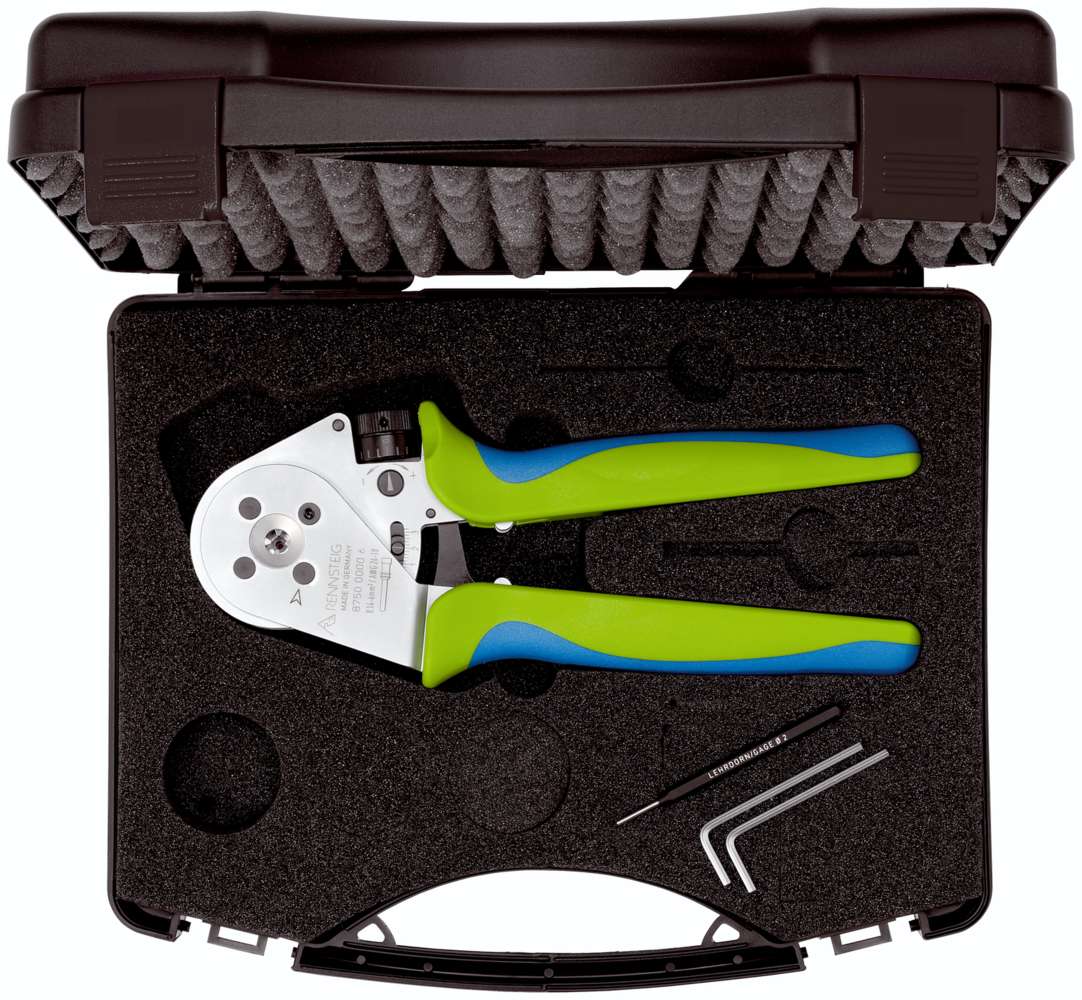 Vierdornzange MicroCrimp 1,5 - 10,0 mm² / AWG 16 - 8, im Kunststoffkoffer mit 12-fach Kontaktaufnahme Vierdornzange MicroCrimp 1,5 - 10,0 mm² / AWG 16 - 8, im Kunststoffkoffer mit 12-fach Kontaktaufnahme