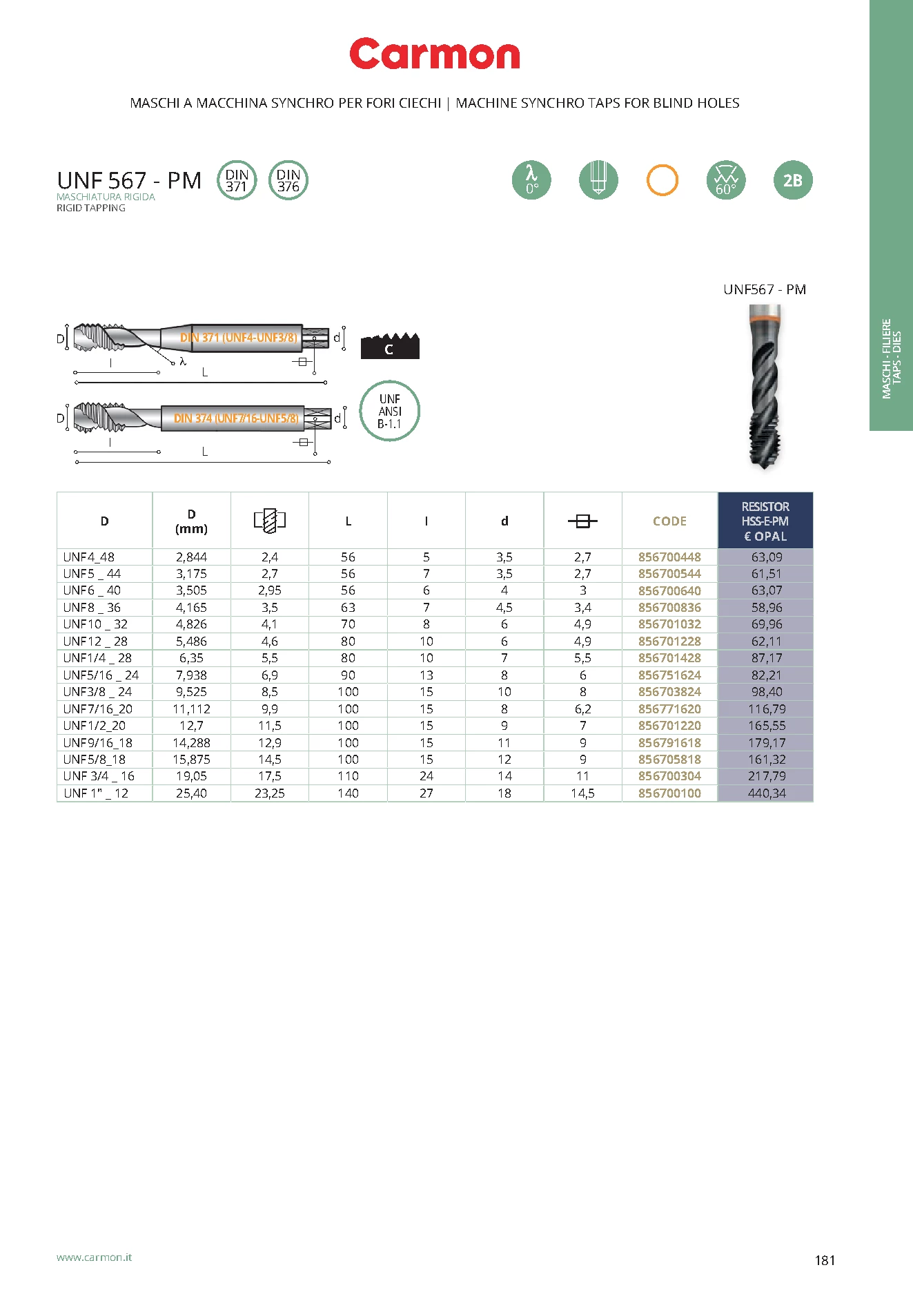 Carmon UNF 567 PM Maschinengewindebohrer UNF 10 _ 32, HSS-E-PM Opal