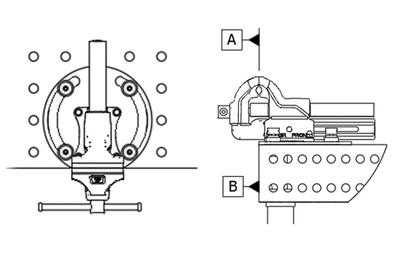 Detailaufnahme der Adapterplatten, geeignet für Tischplattenstärken von 12 und 15 mm