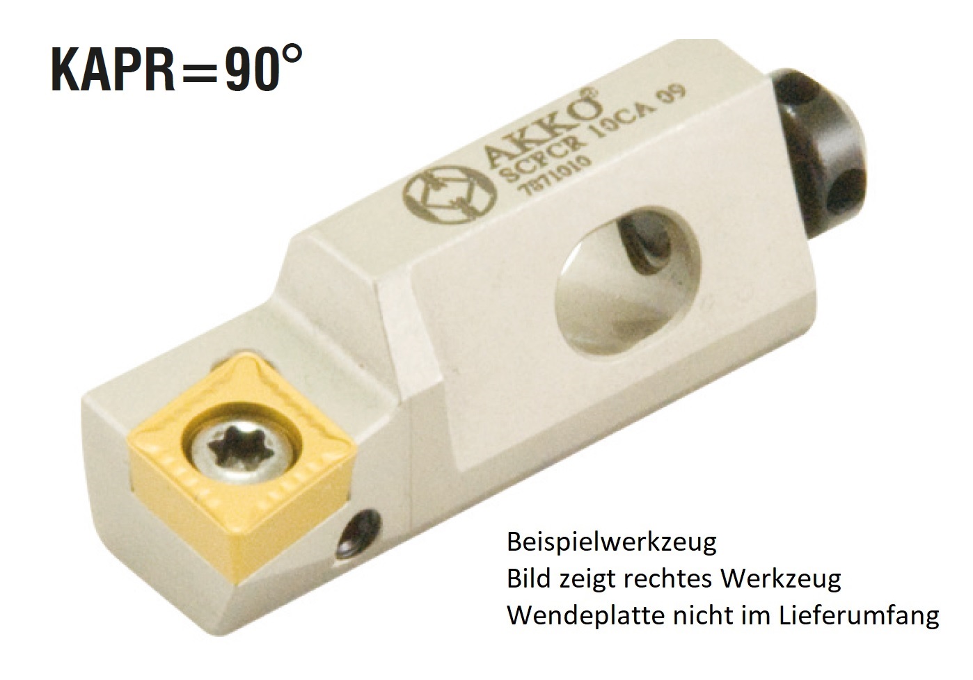 AKKO-Kurzdrehhalter für ISO-WSP CC.T 060204
rechts, 90° Anstellwinkel