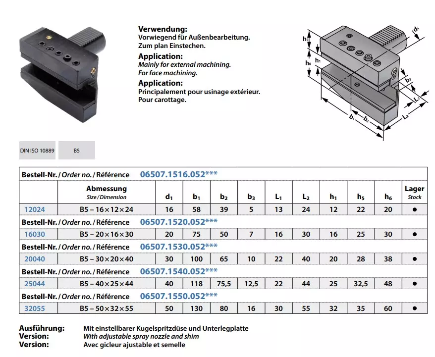 Radial-Werkzeughalter Form B5 rechts, lang