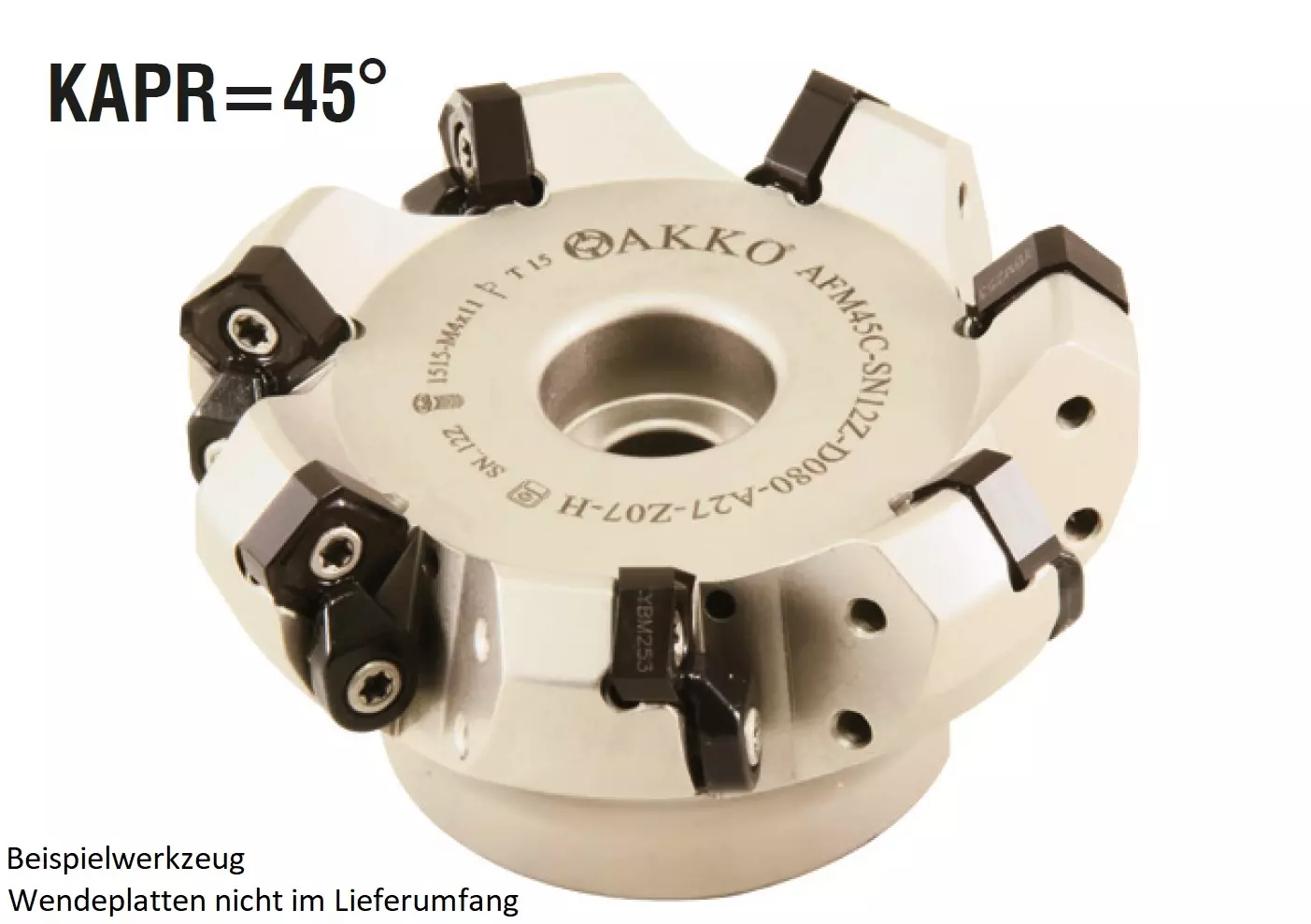 AKKO-Planmesserkopf ø 63 mm mit 45° Anstellwinkel und Innenkühlung, Typ A, ø 22 mm