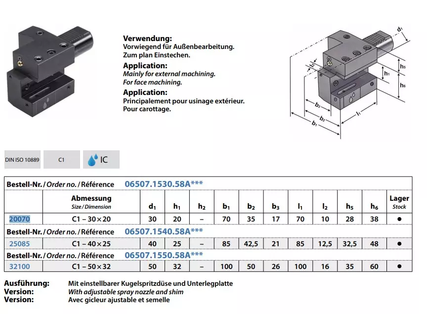 Axial-Werkzeughalter Form C1 rechts, IK