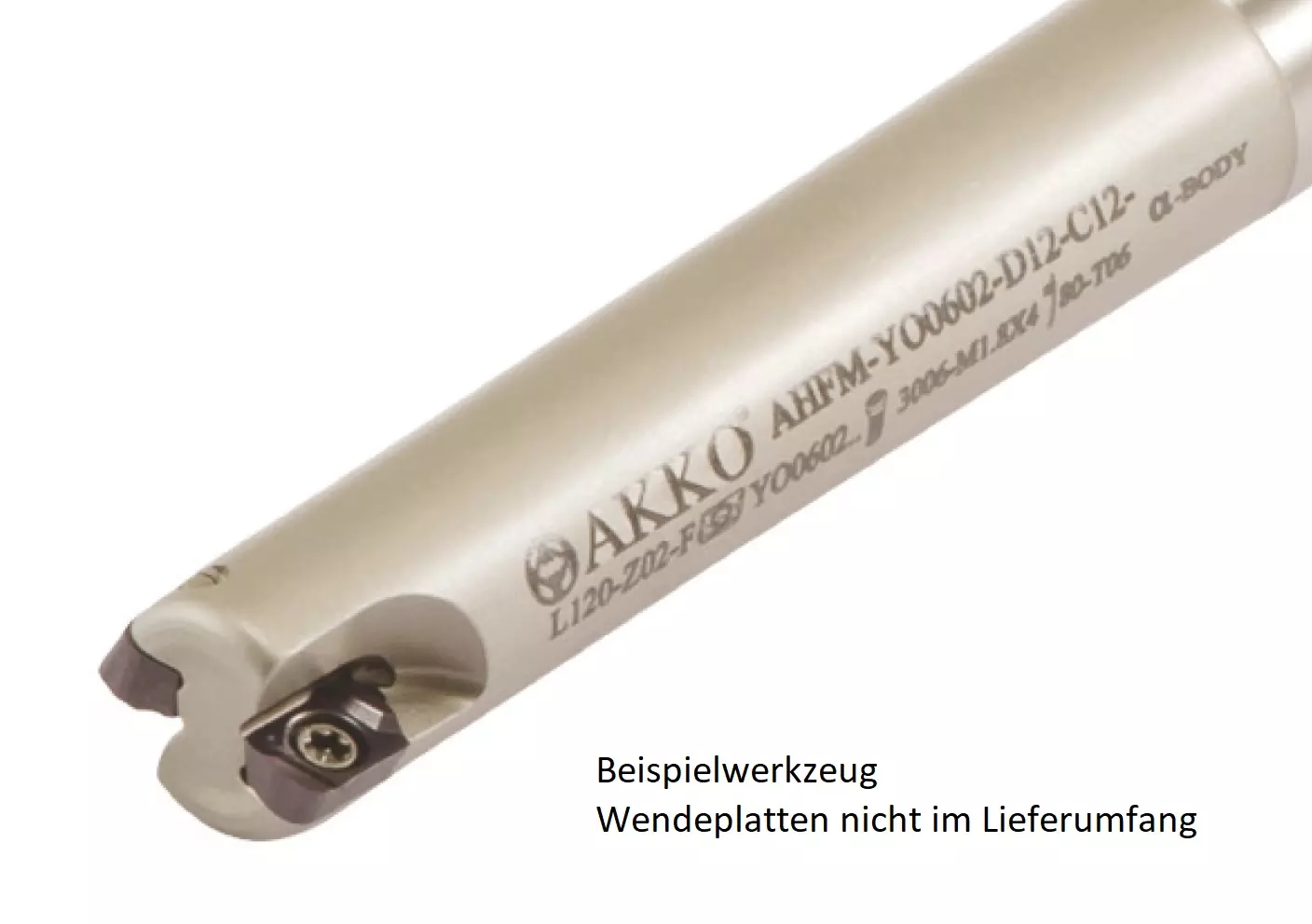 AKKO-Hochvorschub-Schaftfräser ø 12 mm für Wendeplatten, kompatibel mit Dijet YOHW 0602.... Schaft-ø 12, ohne Innenkühlung, Z=2, Durchmessertoleranz +/- 0,02 mm
