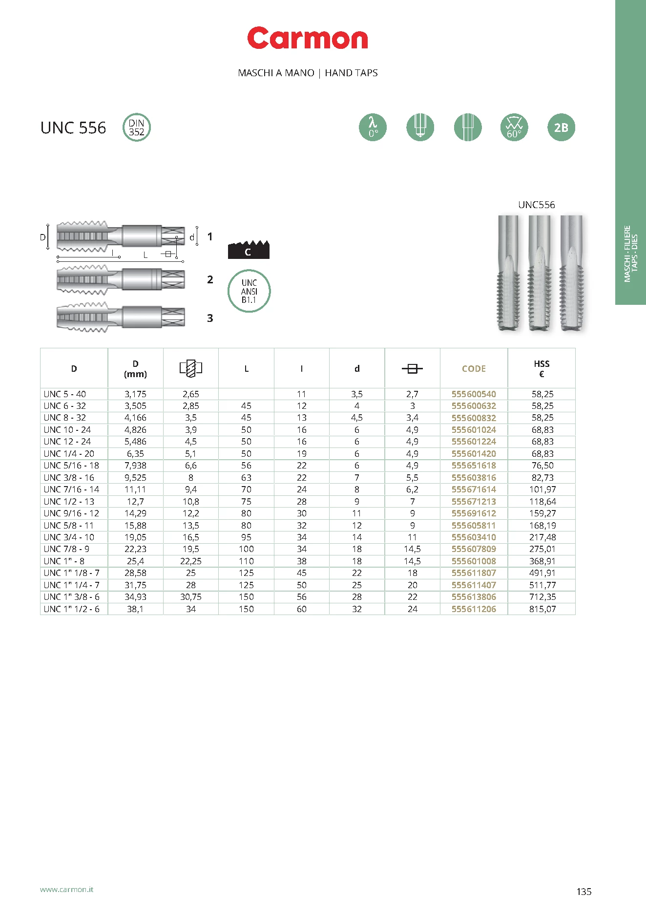 Carmon UNC 556 Handgewindebohrer UNC 1/2 - 13