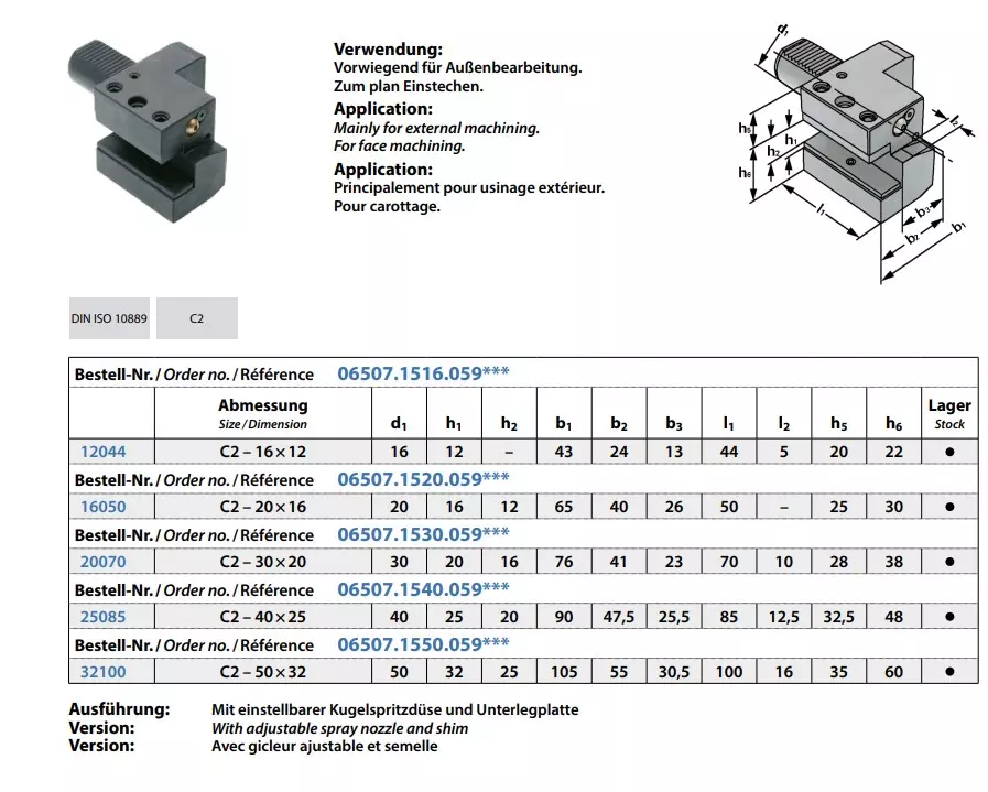 Axial-Werkzeughalter Form C2 links